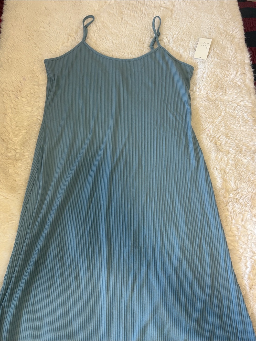 a new day Ribbed Blue Slip Dress with Spaghetti Straps